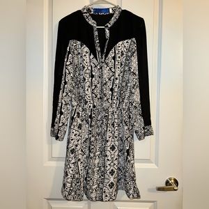 Abstract, Waist Tie, Long Sleeve Dress